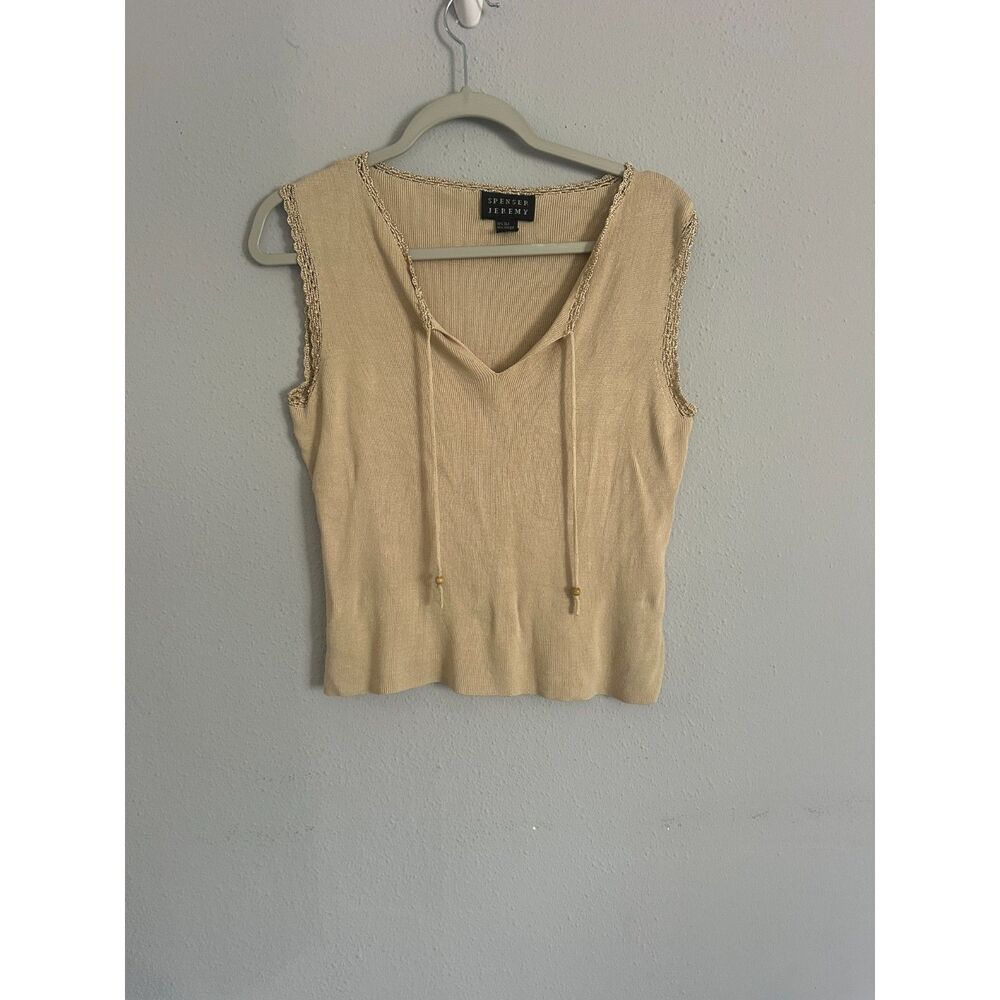 Spenser Jeremy Silk Blend Knit Tank Top Beige Sleeveless V Neck Y2K Women's L - Picture 3 of 7